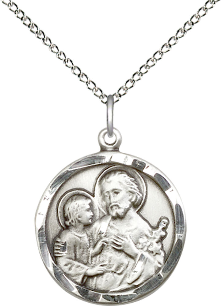 Sterling Silver Saint Joseph Pendant on a 18 inch Sterling Silver Light Curb chain