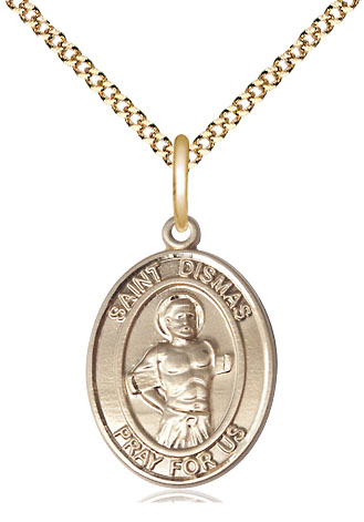 14kt Gold Filled Saint Dismas Pendant on a 18 inch Gold Plate Light Curb chain