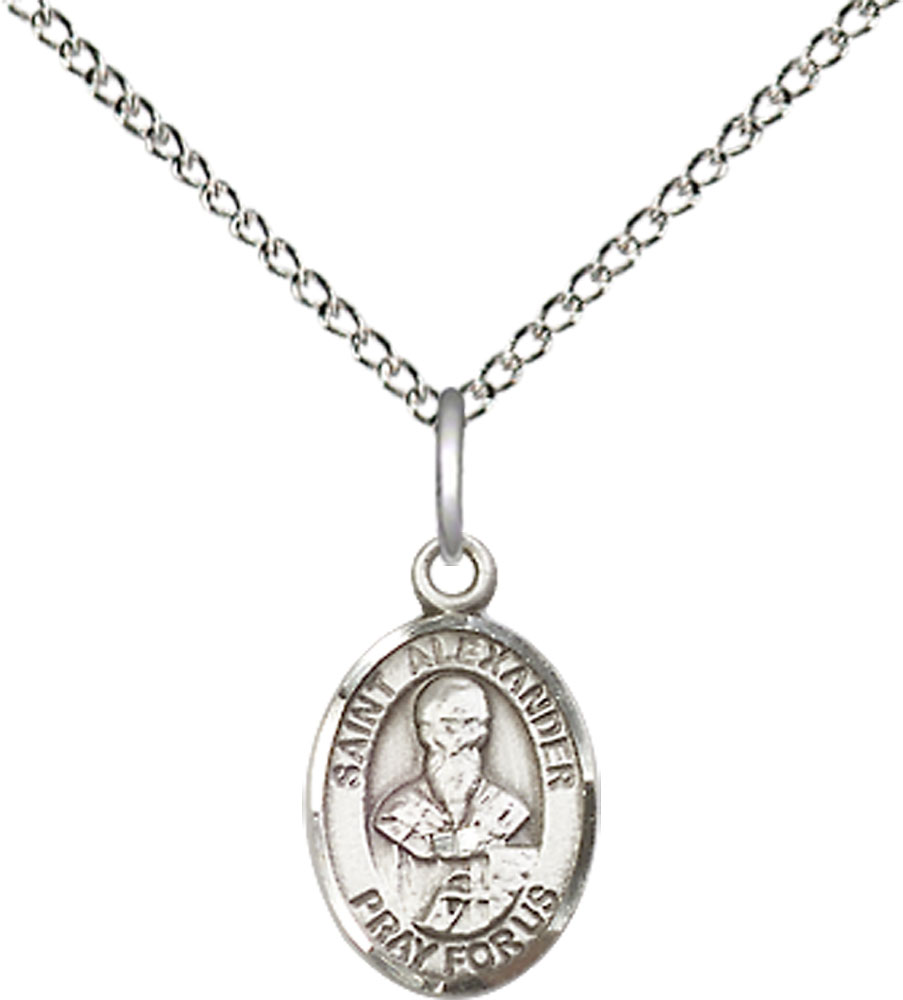 Sterling Silver Saint Alexander Sauli Pendant on a 18 inch Sterling Silver Light Curb chain