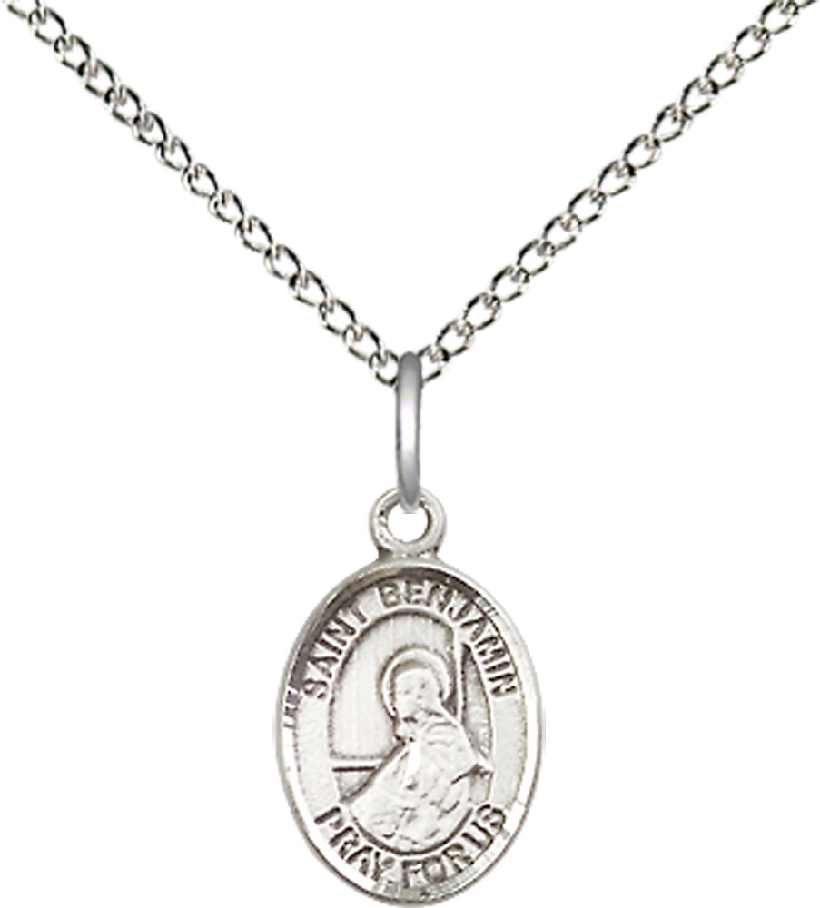 Sterling Silver Saint Benjamin Pendant on a 18 inch Sterling Silver Light Curb chain