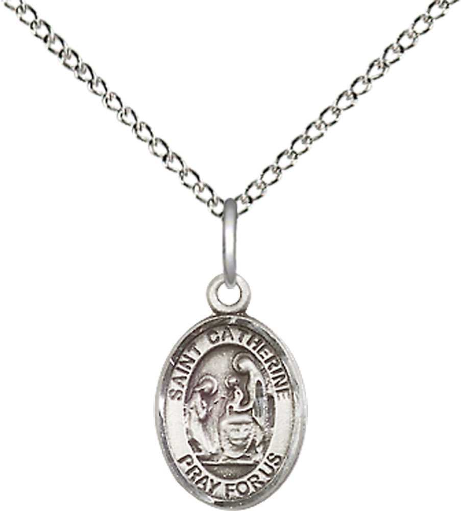 Sterling Silver Saint Catherine of Siena Pendant on a 18 inch Sterling Silver Light Curb chain