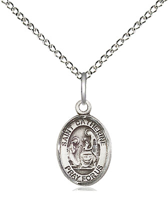 Sterling Silver Saint Catherine of Siena Pendant on a 18 inch Sterling Silver Light Curb chain