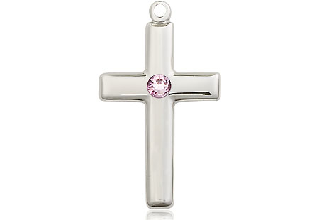 Sterling Silver Cross Medal with a 3mm Light Amethyst Swarovski stone