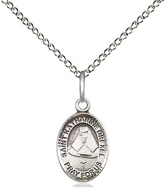 Sterling Silver Saint Katharine Drexel Pendant on a 18 inch Sterling Silver Light Curb chain