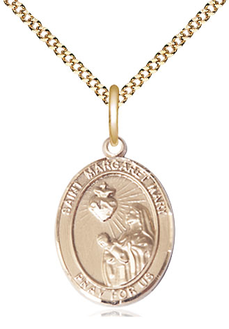 14kt Gold Filled Saint Margaret Mary Alacoque Pendant on a 18 inch Gold Plate Light Curb chain