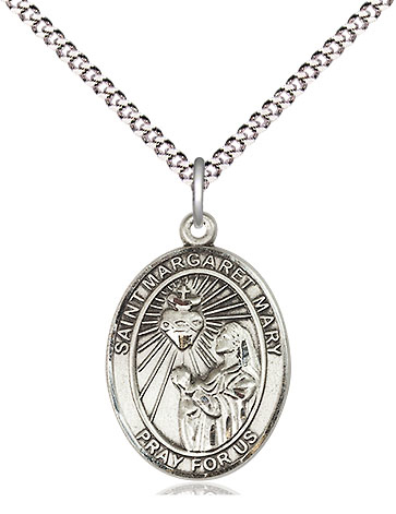 Sterling Silver Saint Margaret Mary Alacoque Pendant on a 18 inch Light Rhodium Light Curb chain