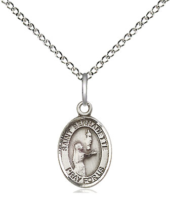 Sterling Silver Saint Bernadette Pendant on a 18 inch Sterling Silver Light Curb chain