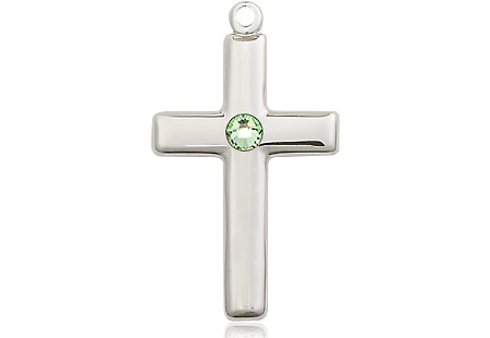 Sterling Silver Cross Medal with a 3mm Peridot Swarovski stone