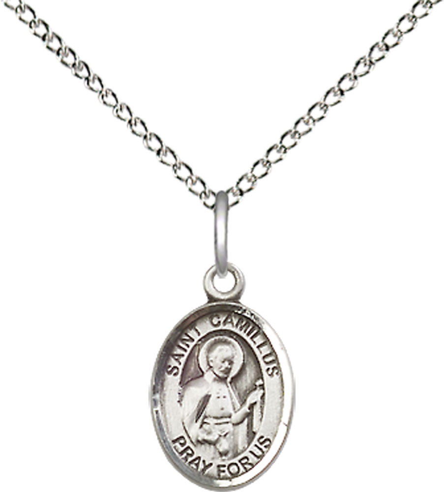 Sterling Silver Saint Camillus of Lellis Pendant on a 18 inch Sterling Silver Light Curb chain