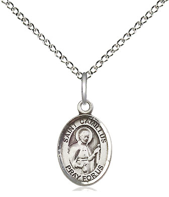 Sterling Silver Saint Camillus of Lellis Pendant on a 18 inch Sterling Silver Light Curb chain