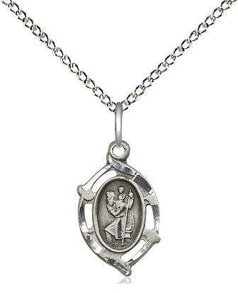 Sterling Silver Saint Christopher Pendant on a 18 inch Sterling Silver Light Curb chain