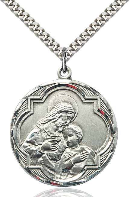 Sterling Silver Blessed Sacrament Pendant on a 24 inch Light Rhodium Heavy Curb chain