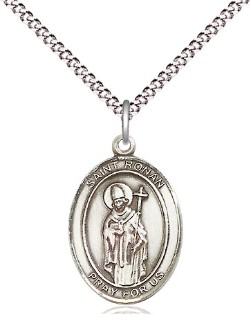 Sterling Silver Saint Ronan Pendant on a 18 inch Light Rhodium Light Curb chain