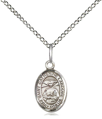 Sterling Silver Saint Catherine Laboure Pendant on a 18 inch Sterling Silver Light Curb chain