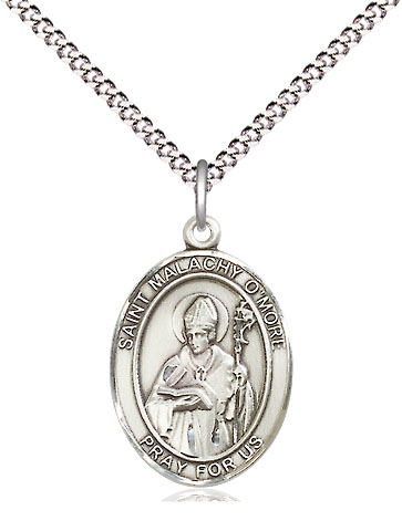 Sterling Silver Saint Malachy O'More Pendant on a 18 inch Light Rhodium Light Curb chain
