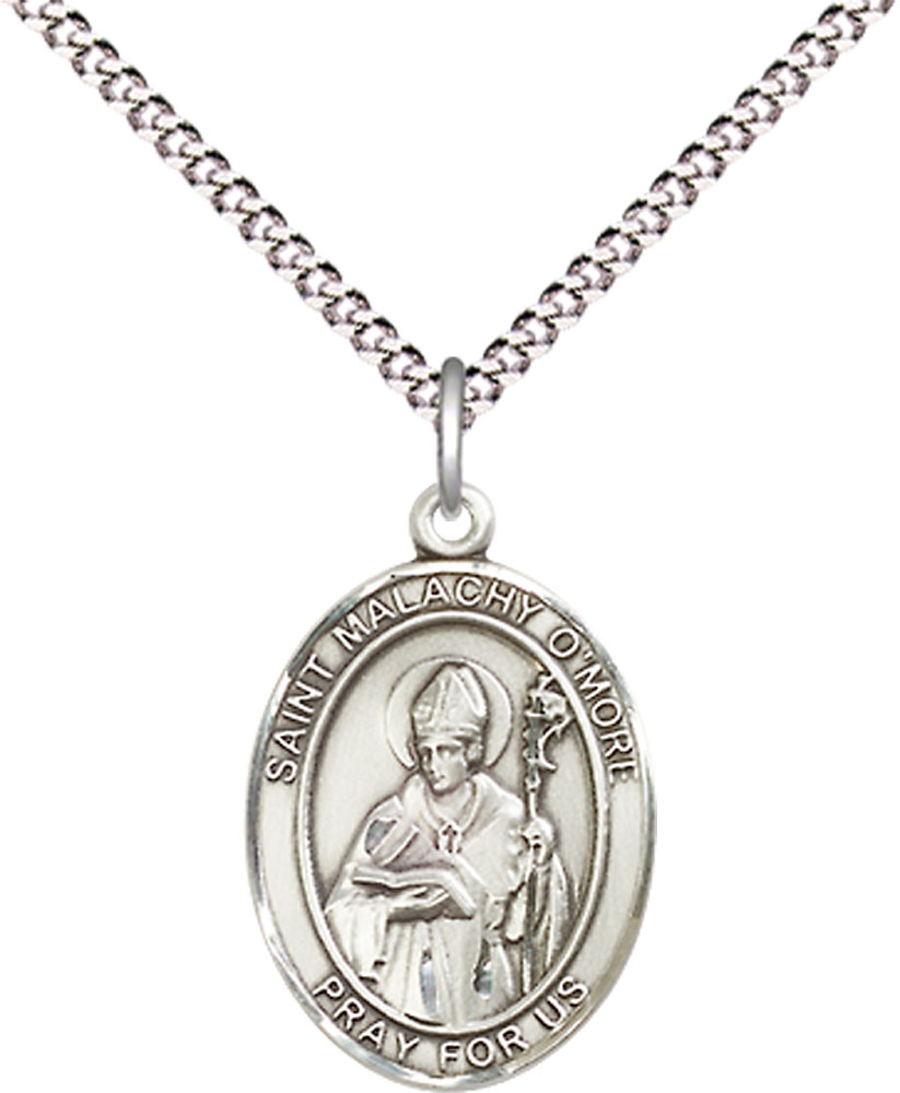Sterling Silver Saint Malachy O'More Pendant on a 18 inch Light Rhodium Light Curb chain