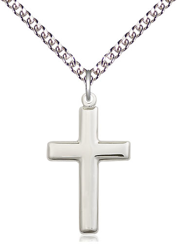 Sterling Silver Cross Pendant on a 24 inch Sterling Silver Heavy Curb chain