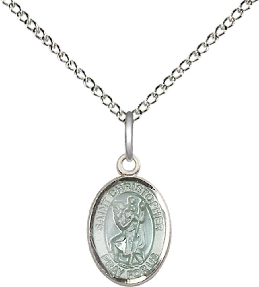 Sterling Silver Saint Christopher Pendant on a 18 inch Sterling Silver Light Curb chain