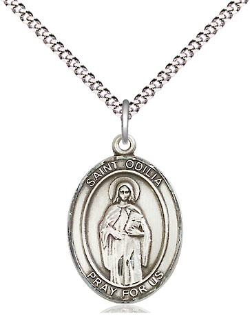 Sterling Silver Saint Odilia Pendant on a 18 inch Light Rhodium Light Curb chain