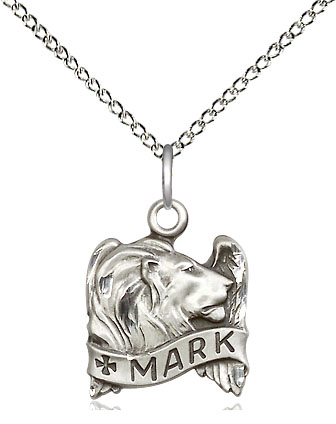 Sterling Silver Saint Mark the Evangelist Pendant on a 18 inch Sterling Silver Light Curb chain