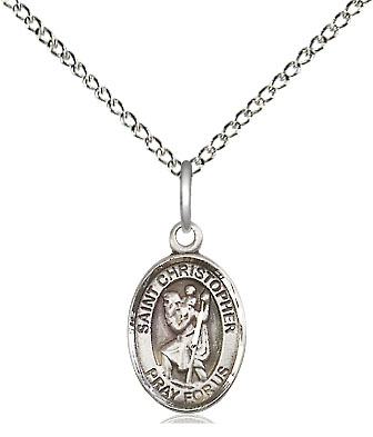 Sterling Silver Saint Christopher Pendant on a 18 inch Sterling Silver Light Curb chain