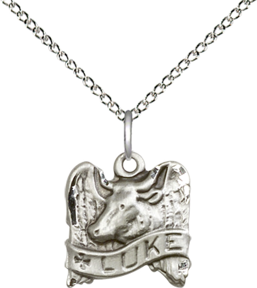 Sterling Silver Saint Luke Pendant on a 18 inch Sterling Silver Light Curb chain