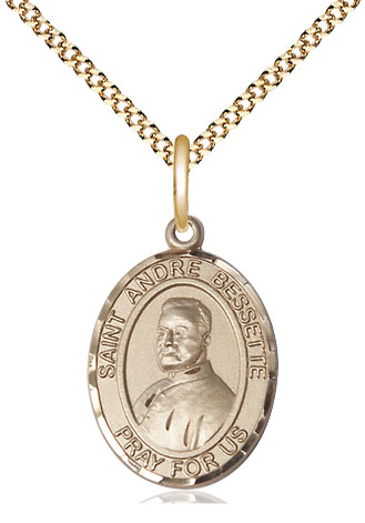 14kt Gold Filled Saint Andre Bessette Pendant on a 18 inch Gold Plate Light Curb chain