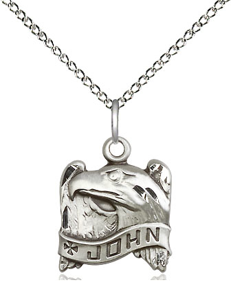 Sterling Silver Saint John Pendant on a 18 inch Sterling Silver Light Curb chain