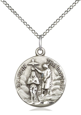 Sterling Silver Saint John the Baptist Pendant on a 18 inch Sterling Silver Light Curb chain