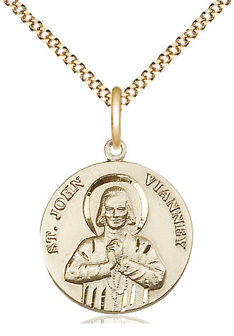 14kt Gold Filled Saint John Vianney Pendant on a 18 inch Gold Plate Light Curb chain