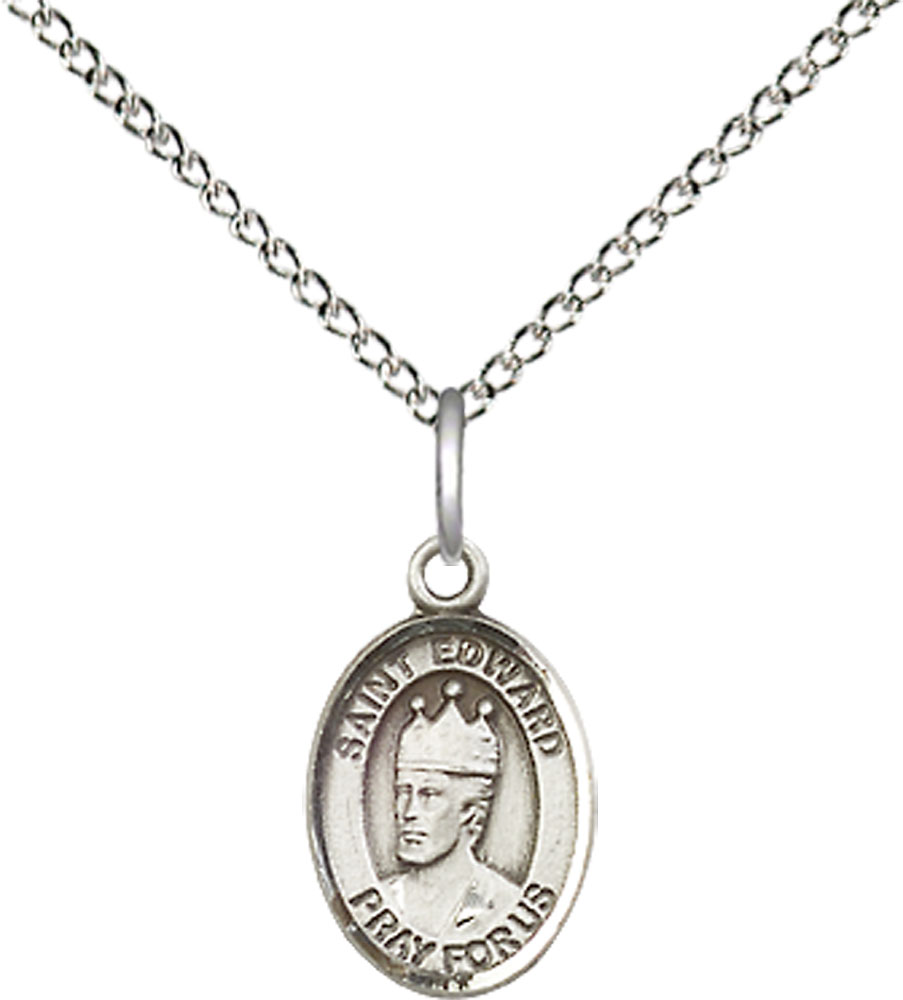 Sterling Silver Saint Edward the Confessor Pendant on a 18 inch Sterling Silver Light Curb chain