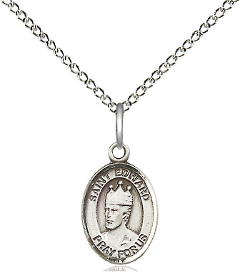 Sterling Silver Saint Edward the Confessor Pendant on a 18 inch Sterling Silver Light Curb chain