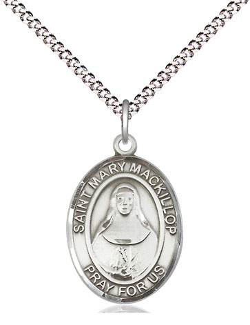 Sterling Silver Saint Mary Mackillop Pendant on a 18 inch Light Rhodium Light Curb chain