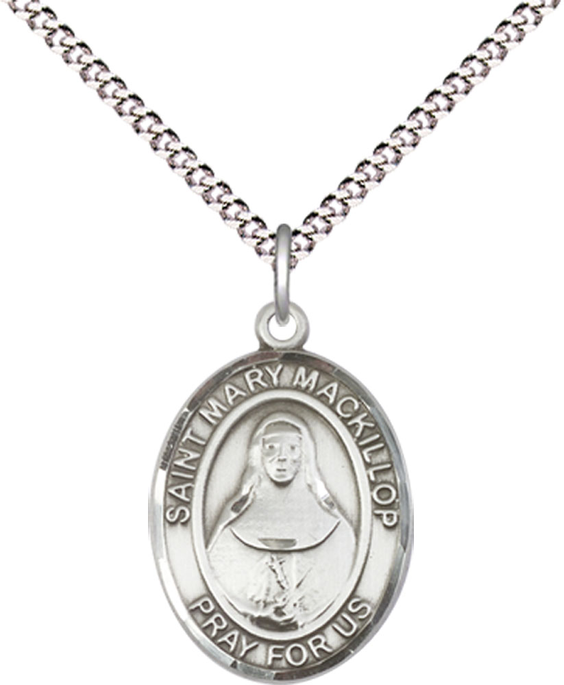 Sterling Silver Saint Mary Mackillop Pendant on a 18 inch Light Rhodium Light Curb chain