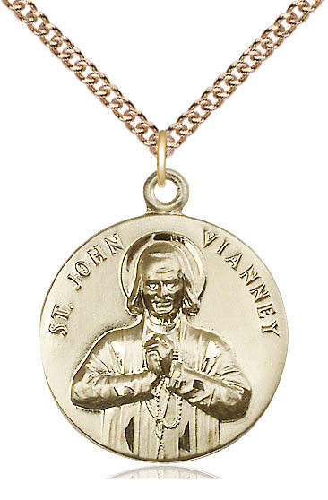 14kt Gold Filled Saint John Vianney Pendant on a 24 inch Gold Filled Heavy Curb chain