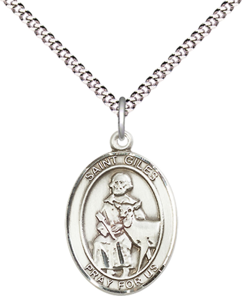 Sterling Silver Saint Giles Pendant on a 18 inch Light Rhodium Light Curb chain