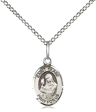 Sterling Silver Saint Clare of Assisi Pendant on a 18 inch Sterling Silver Light Curb chain