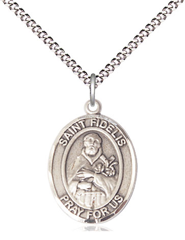 Sterling Silver Saint Fidelis Pendant on a 18 inch Light Rhodium Light Curb chain