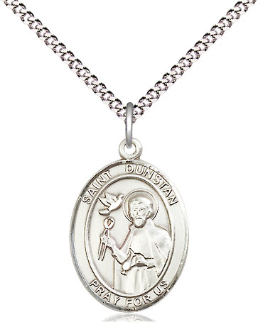 Sterling Silver Saint Dunstan Pendant on a 18 inch Light Rhodium Light Curb chain