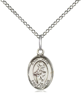 Sterling Silver Saint Jane of Valois Pendant on a 18 inch Sterling Silver Light Curb chain