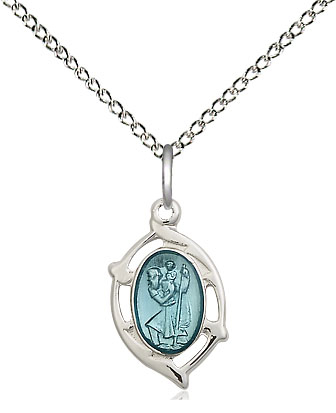 Sterling Silver Saint Christopher Pendant on a 18 inch Sterling Silver Light Curb chain