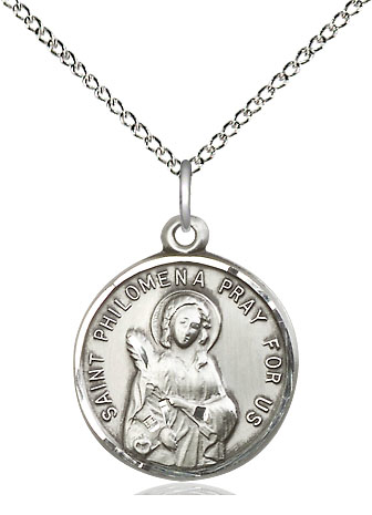 Sterling Silver Saint Philomena Pendant on a 18 inch Sterling Silver Light Curb chain