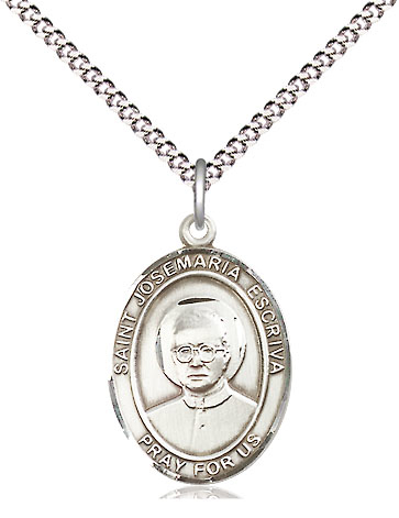 Sterling Silver Saint Josemaria Escriva Pendant on a 18 inch Light Rhodium Light Curb chain