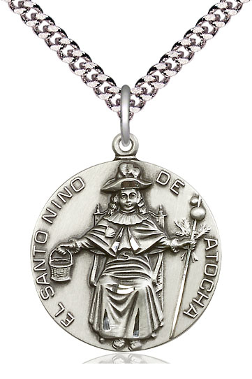 Sterling Silver Saint NiCB1o de Atocha Pendant on a 24 inch Light Rhodium Heavy Curb chain