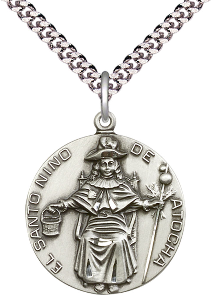 Sterling Silver Saint NiC_x0003_B1o de Atocha Pendant on a 24 inch Light Rhodium Heavy Curb chain