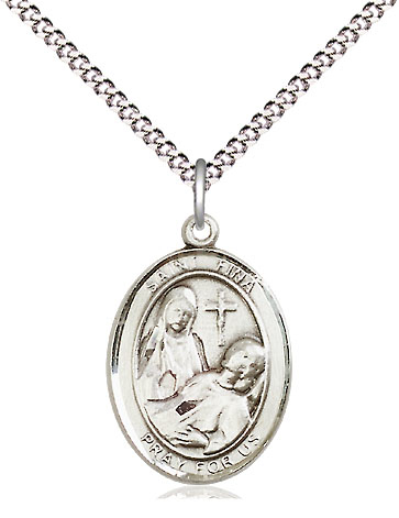 Sterling Silver Saint Fina Pendant on a 18 inch Light Rhodium Light Curb chain