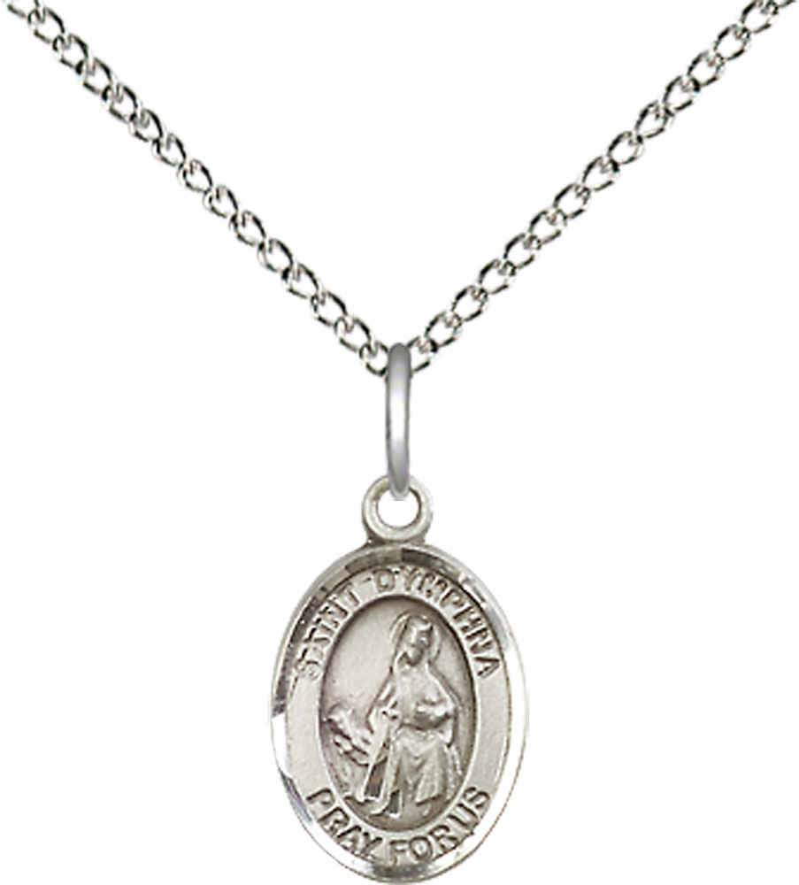 Sterling Silver Saint Dymphna Pendant on a 18 inch Sterling Silver Light Curb chain