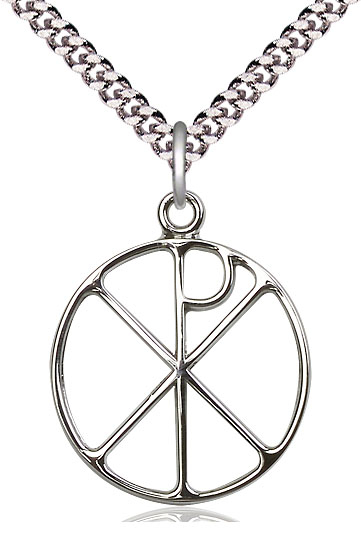 Sterling Silver Chi Rho Pendant on a 24 inch Light Rhodium Heavy Curb chain