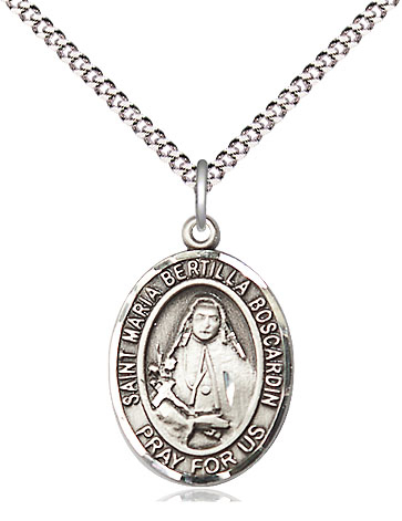Sterling Silver Saint Maria Bertilla Boscardin Pendant on a 18 inch Light Rhodium Light Curb chain