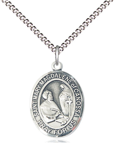 Sterling Silver Saint Mary Magdalene of Canossa Pendant on a 18 inch Light Rhodium Light Curb chain